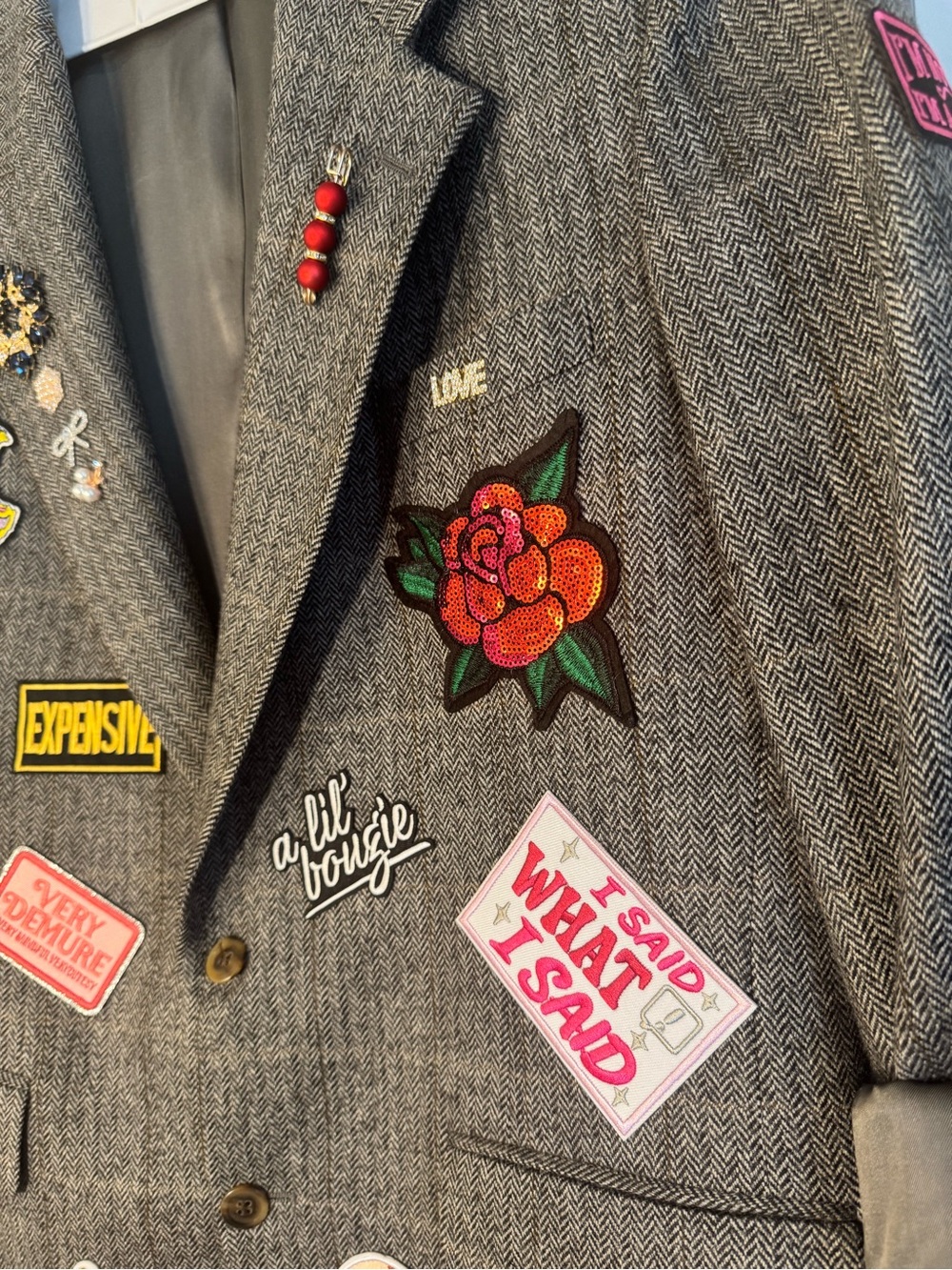 Vintage Upcycled Blazer with Colorful Patches and Jewels - Picture 2 of 12